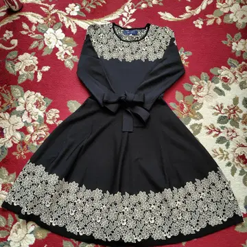 M'S GRACY 블랙 니트 뜨개질 레이스 원피스 38