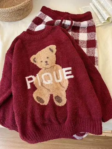 여성용 두꺼운 원단 긴팔 롱 바지 가디건 파자마 외출 OK