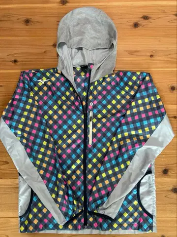 MIZUNO 윈드 브레이커 2XL 체크 무늬 얇은 소재 후드티