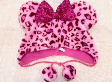 미니 팬캡 레오파드 무늬 핑크 모자 라메 리본 포함 미사용 새상품
