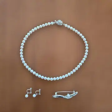 펄 목걸이 귀찌 브로치 3종 세트