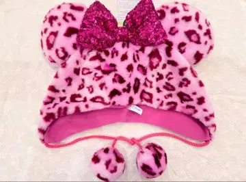 미니 팬캡 레오파드 무늬 핑크 모자 라메 리본 포함 미사용 새상품