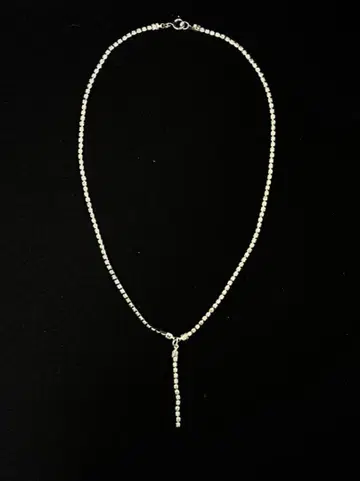 목걸이 I (Y)형 디자인, 큐빅 작은 알갱이(2mm), 실버