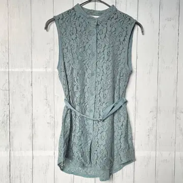 MOUSSY 마우지 전체 레이스 스탠드 카라 벨트 슬리브리스 블라우스