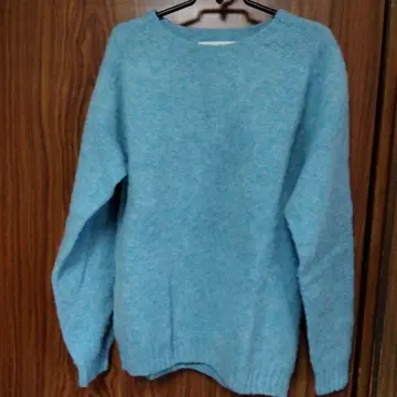 크루넥 스웨터 맥피 긴팔 스카이블루 울 100%