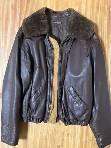 브라운 가죽 아우터 퍼 카라 부착