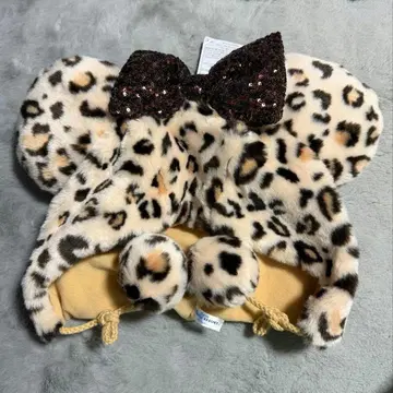 미니 팬 캡 레오파드 무늬 브라운 모자 라메 리본 포함 미사용 새상품