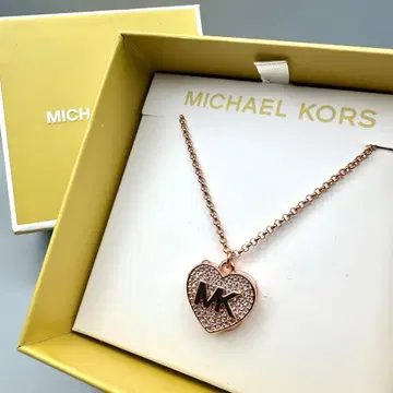 [ 새상품 ] MICHAEL KORS 파베 하트 로켓 목걸이 로즈 골드