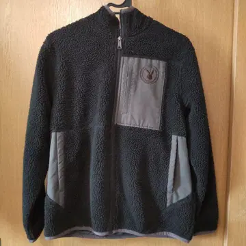 다크 그레이 플리스 자켓 후드 부착