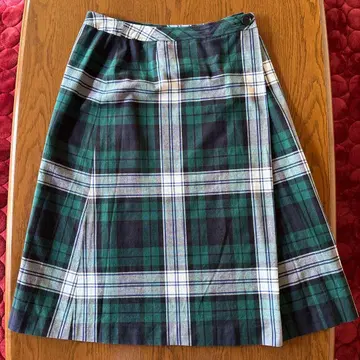 YORKLAND 체크 무늬 플레어 스커트 그린 계열 13호