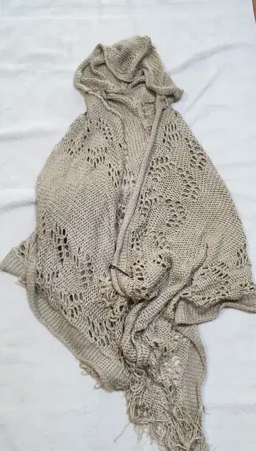 90s 베이지 니트 후드 부착 숄