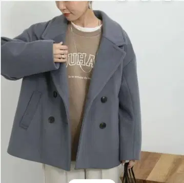 SM2 블루 샤기 숏 피코트