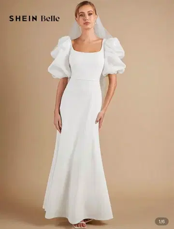 웨딩 드레스 화이트 원피스 드레스 2차 모임 퍼프 슬리브 한국 사전 촬영