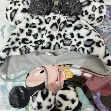 미니 팬 캡 레오파드 무늬 화이트 모자 라메 리본 포함 미사용 새상품