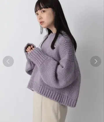 로리즈팜 슬라브 숏 니트 퍼플 울 혼방 프리 사이즈