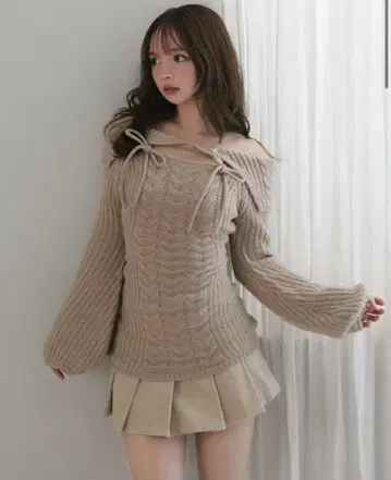andmary Aura 케이블 니트 탑 베이지