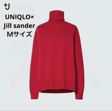 유니클로 +J 미들 게이지 캐시미어 블렌드 터틀넥 스웨터 레드