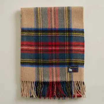 [택 포함 새상품 대형 머플러] 울 100% 체크 무늬 스톨 베이지