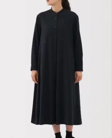 무인양품 양면 기모 플란넬 스탠드 카라 긴팔 원피스 다크 네이비 XL