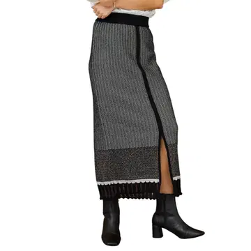 STUDIOUS 크로셰 라인 니트 롱 스커트 슬릿 블랙 2way