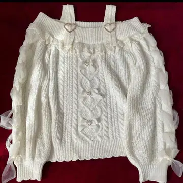 LIZLISA 리즈리사 레이스업 슬리브 오프숄더 니트