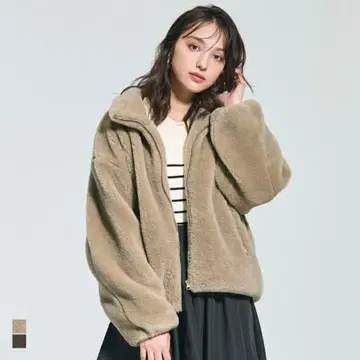 coca 코카 인조 모피 스탠드 카라 블루종 워셔블