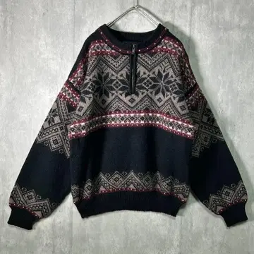 레어 노르딕 하프 지퍼 니트 블랙 계열 캐나다 울
