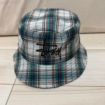 체크 무늬 버킷 햇 그레이/그린