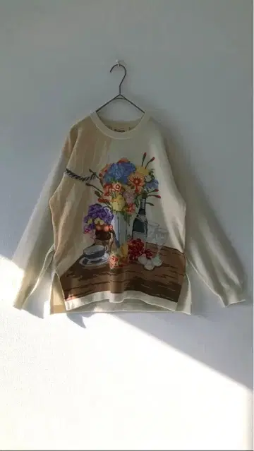 EL MIDAS 엘미다 캐시미어 100% 꽃무늬 긴팔 니트 사이즈 10