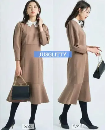 JUSGLITTY 레이스 카라 부착 원피스 0 모카