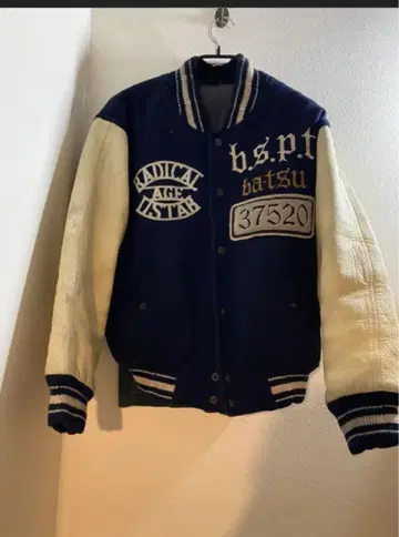 [ 최종 가격 ] 빈티지 90s BA-TSU 소매 가죽 바시티 자켓