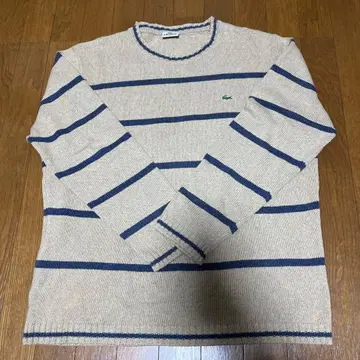 Lacoste 베이지 네이비 스트라이프 니트 스웨터