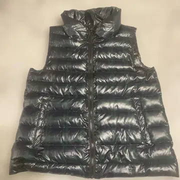 다운 베스트 체크 무늬 그린과 네이비 L 사이즈 광택 있음