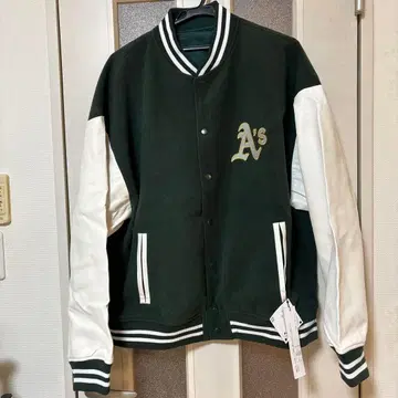 A's 바시티 자켓 다크 그린 화이트