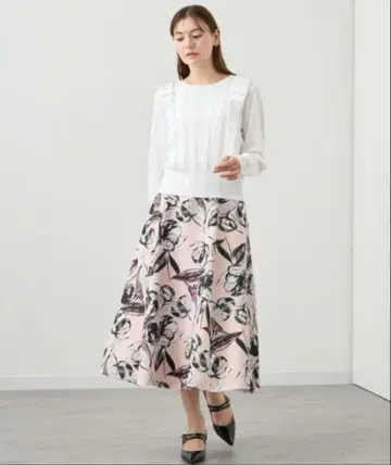 24ss ANAYI 꽃 보타니컬 롱 플레어 스커트 핑크