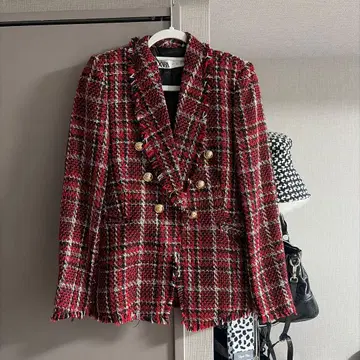 ZARA 체크 무늬 더블 브레스트 자켓 S