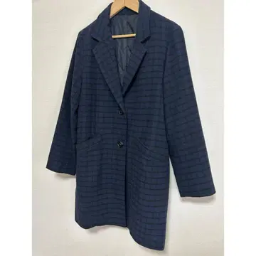 sur les nuages 네이비 체크 무늬 체스터 코트