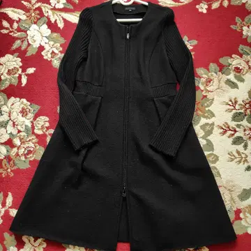 울 혼방 집업 롱 코트 블랙