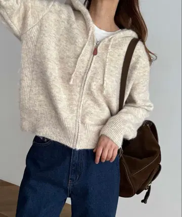 CANAL JEAN El mar 울 혼방 멜란지 니트 지퍼 후드티