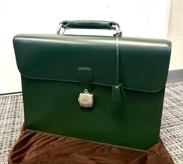 던힐 남성용 비즈니스 백 열쇠 포함 가죽 그린 실버 금장 장식