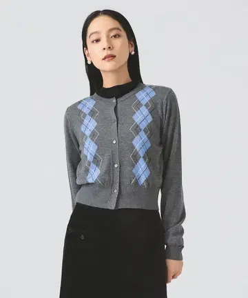 Ray BEAMS 아가일 크루넥 가디건