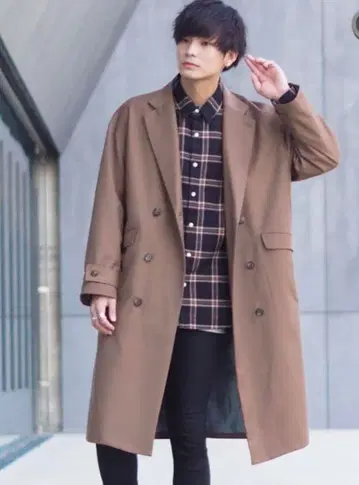 브라운 더블 브레스트 체스터 코트