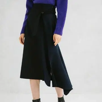 UNITED TOKYO 절개 랩 스커트풍 비대칭 스커트 네이비