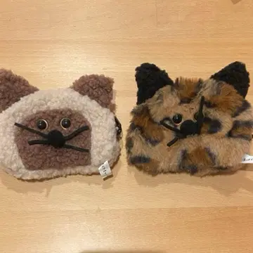 [ 2세트 ] 복슬복슬 고양이 파우치2 베이지샴 레오파드 가챠