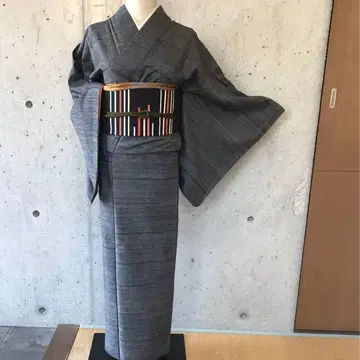 순수 실크 쓰무기 기모노 이중 기모노 바치 옷깃