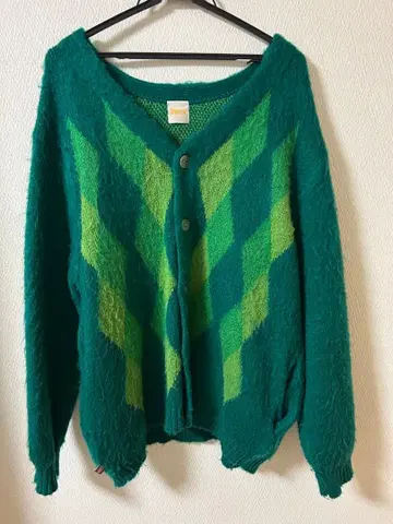 모헤어 니트 가디건 아가일 무늬 니트 가디건