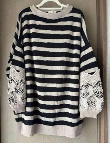 보더 니트탑 레이스 소매