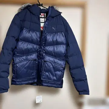 Puma 후드 부착 다운 자켓 네이비