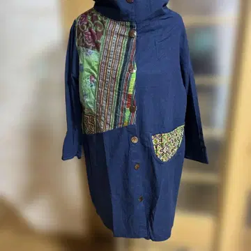 네이비 패치워크 코트