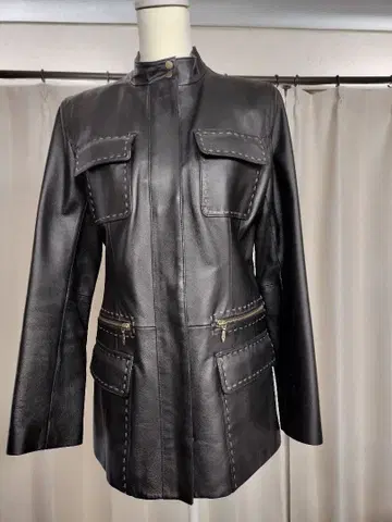 블랙 가죽 롱 자켓